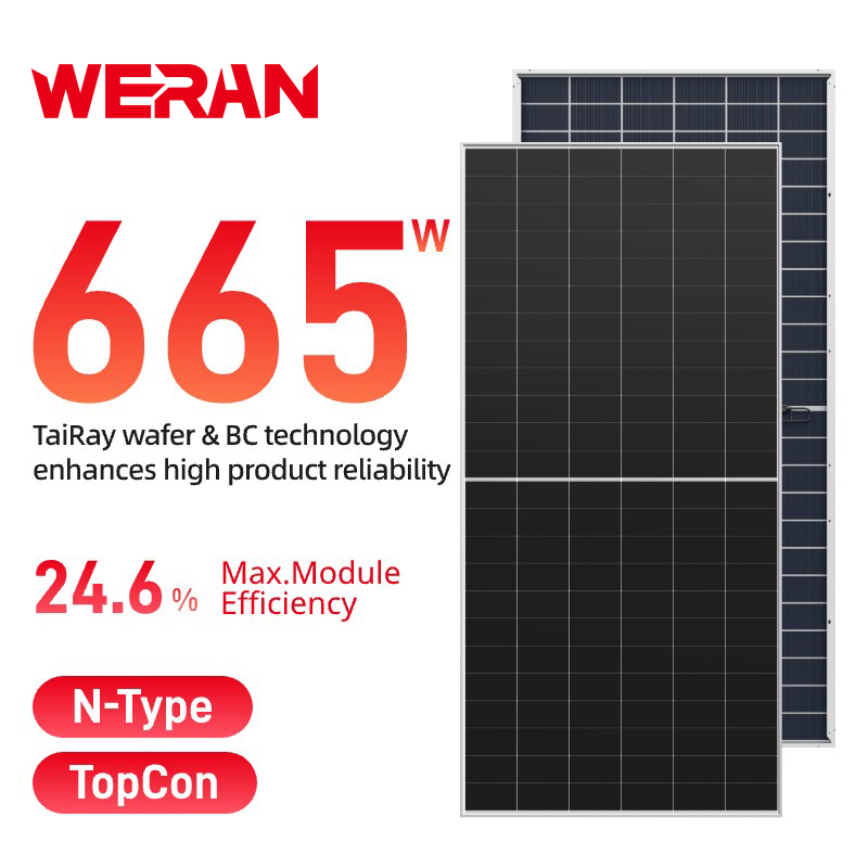 WERAN 640-670W HPBC 2.0 bifacial napelem – OEM Vissza Kapcsolat Duplaüvegű PV modul közüzemi és EPC projektekhez